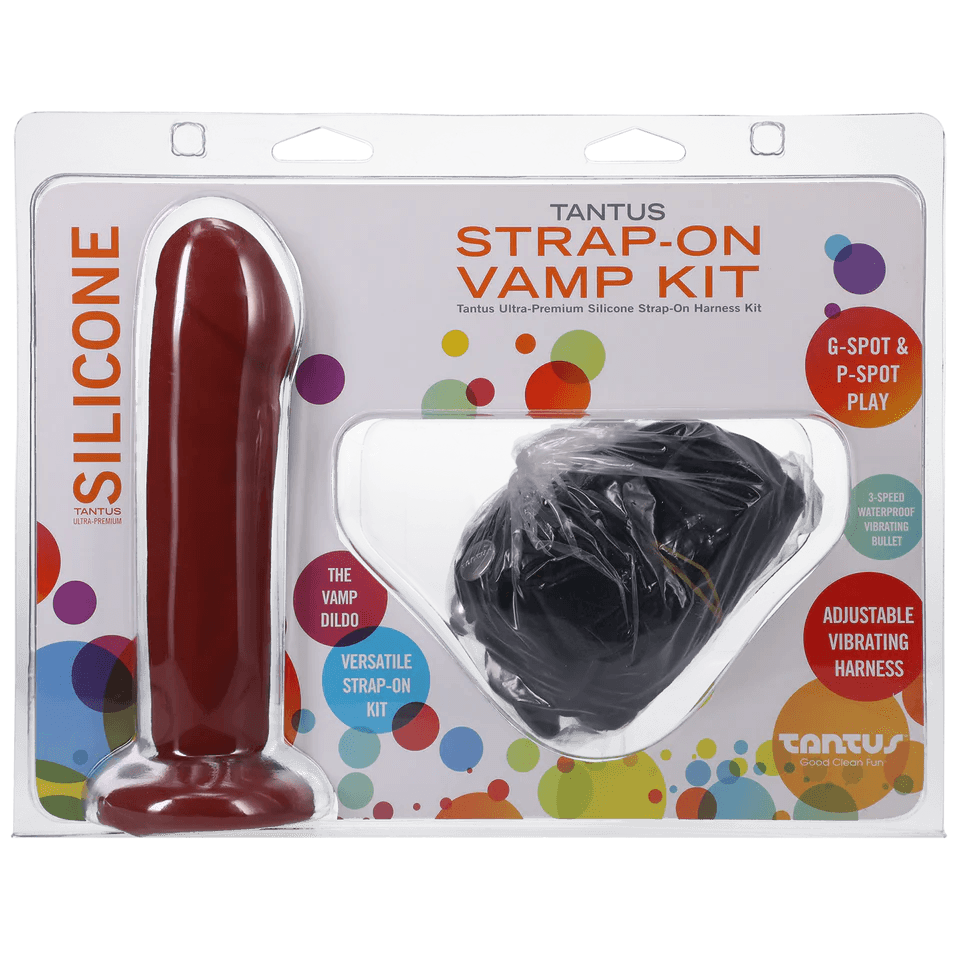 Vamp Harness Kit | Vibrating Harness & Crimson Medium Dildo | Tantus