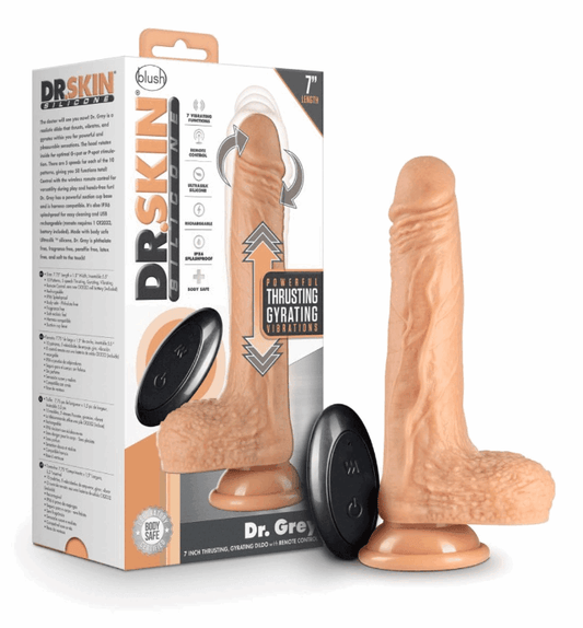 Blush - Dr. Skin Silicone - Dr. Grey - 7 Inch Thrusting Dildo - Vanilla - Boink Adult Boutique www.boinkmuskoka.com Canada