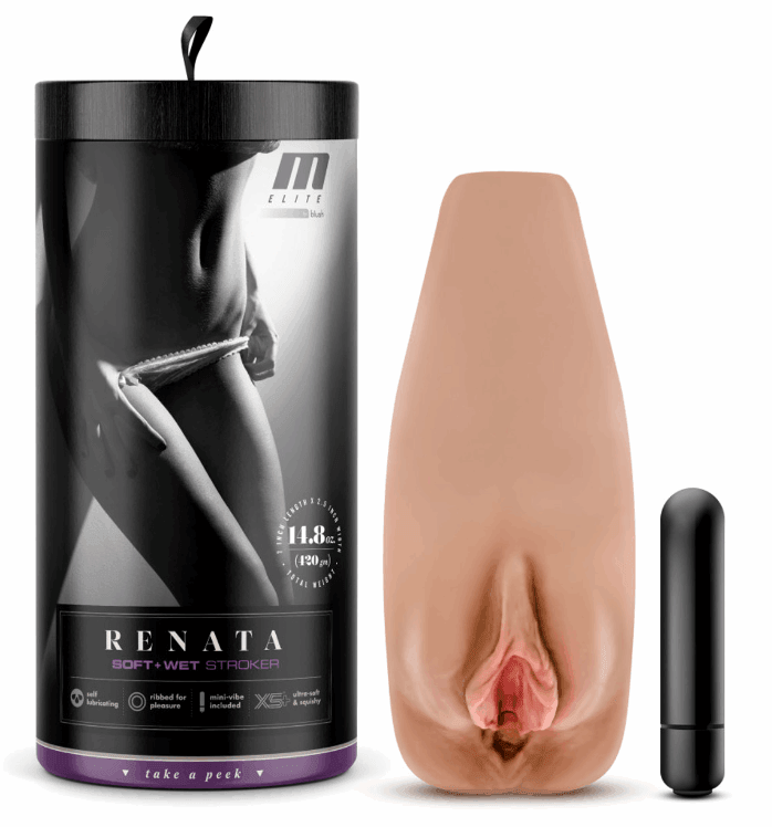 Blush - M Elite - Soft and Wet - Renata Vibrating Masturbator- Tan - Boink Adult Boutique www.boinkmuskoka.com Canada