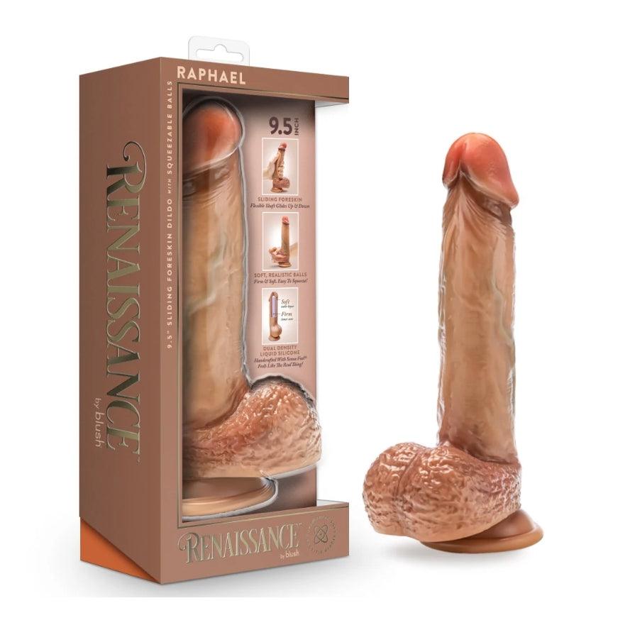 Raphael | 9.5" Sliding Foreskin Dildo w Squeezable Balls | Blush - Boink Adult Boutique www.boinkmuskoka.com Canada