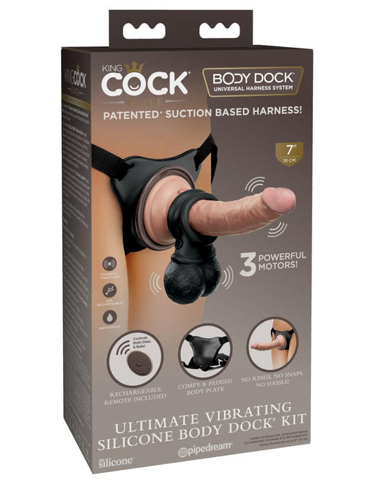 Elite Ultimate Vibrating Silicone Body Dock Kit with Remote/Vibrating Dildo/Swinging Balls by King Cock - Boink Adult Boutique www.boinkmuskoka.com Canada