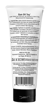 Gun Oil TOY Tube Lube - Lightweight Water based Gel that Lasts! - Boink Adult Boutique www.boinkmuskoka.com Canada