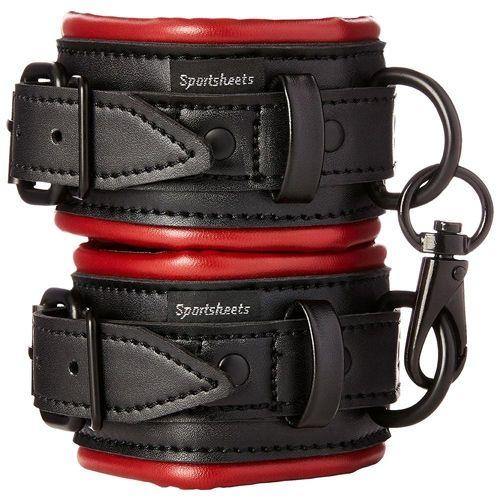 Saffron Wrist Cuffs - Black/Red by Sportsheets - Boink Adult Boutique www.boinkmuskoka.com Canada